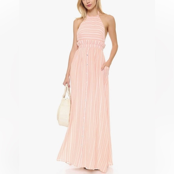 Mara Hoffman Linen Halter Pink Stripe Maxi Dress